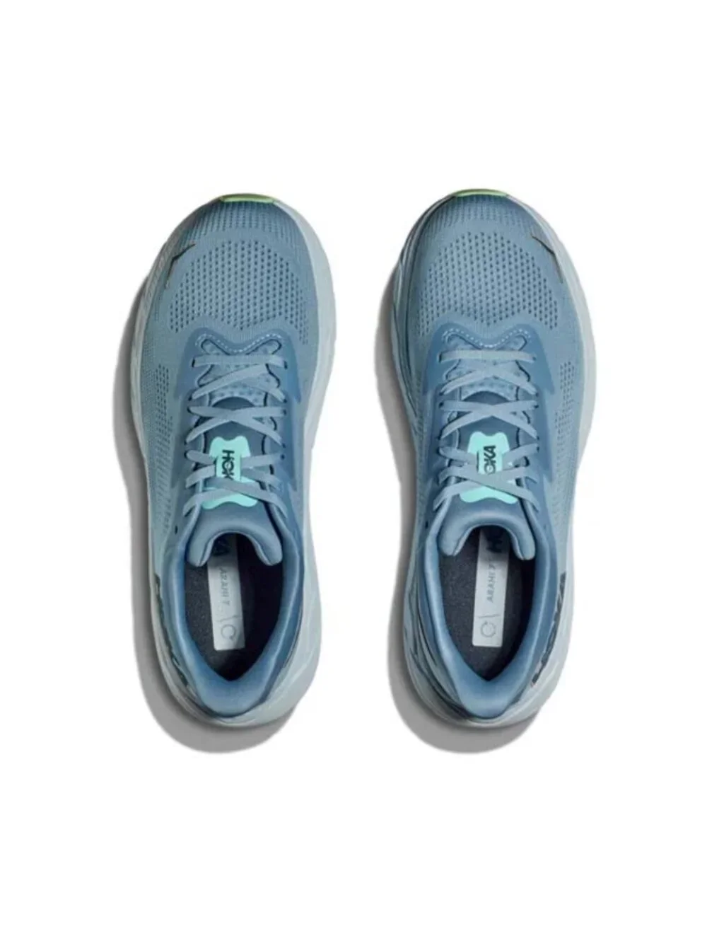 Hoka Light Blue Athletic Running Shoe with Lime Green Accent